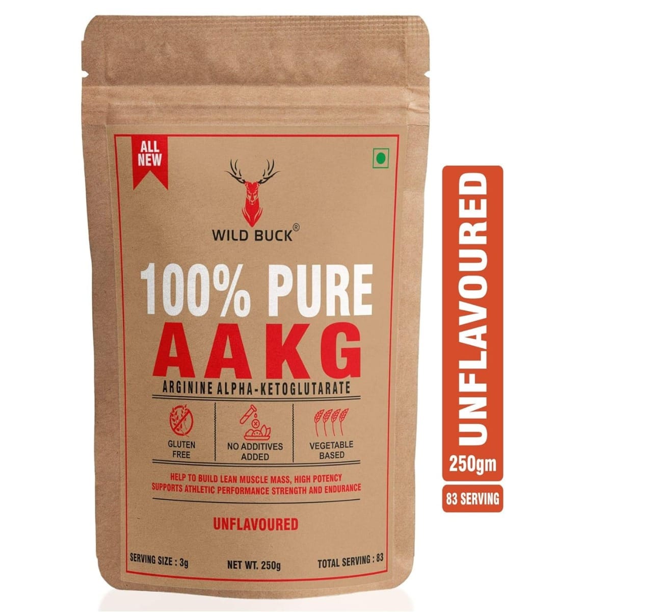 WILD BUCK 100% Pure L-Arginine Alpha-Ketoglutarate (AAKG), Build Lean Muscle Mass, High Potency Supports Athletic Performance (250gm, Unflavoured)-image-14