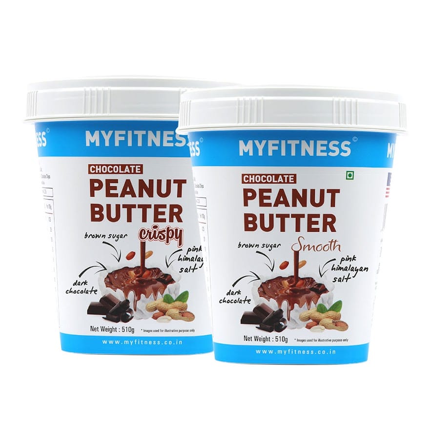 MYFITNESS Chocolate Peanut Butter Smooth 510gm and Chocolate Peanut Butter Crispy 510gm Combo | 22g Protein | Tasty & Healthy Nut Butter Spread | Vegan | Dark Chocolate Smooth Peanut Butter | Zero Trans Fat-image-38