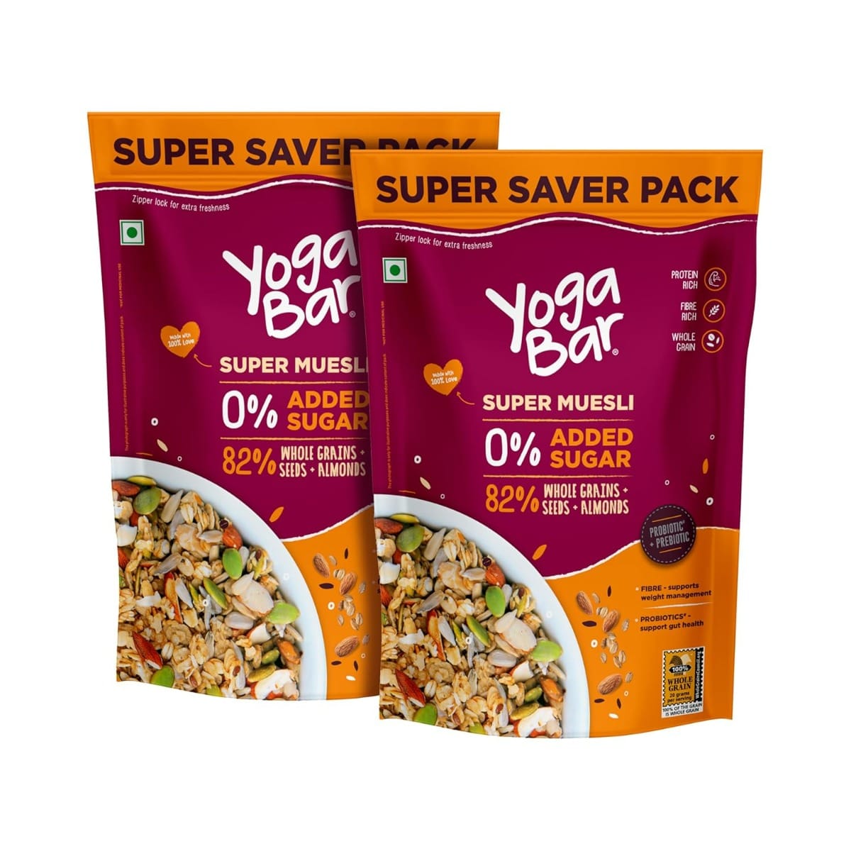 Yogabar Super Muesli | No Added Sugar|400g Pack of 2|Goodness of Almonds, Wholegrains , Chia Seeds, Flax Seeds-image-32
