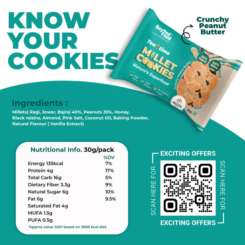 Beyond Food Millet Cookies - Crunchy Peanut Butter (Pack of 12)