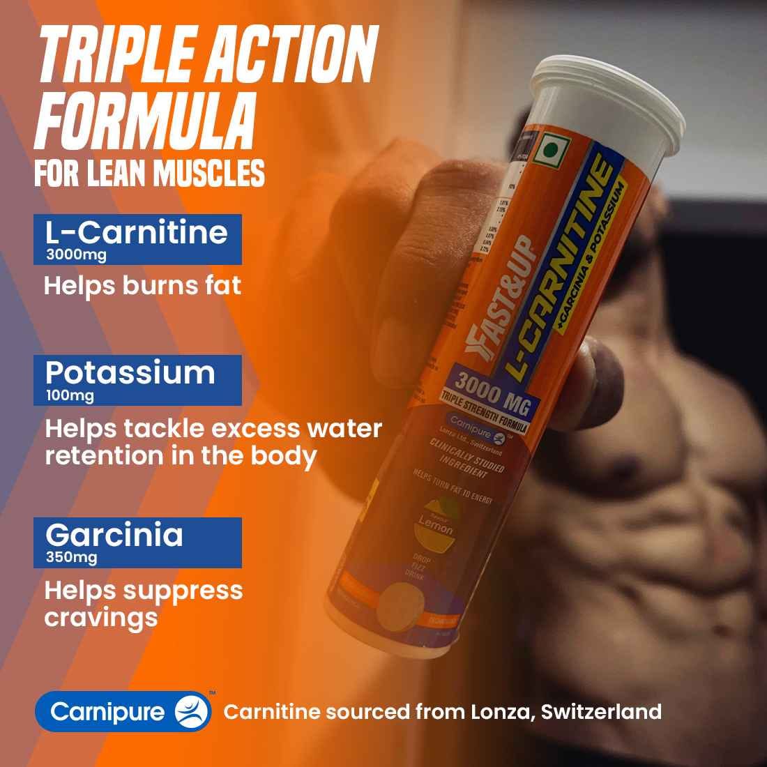 lonza l carnitine FAST&UP L-Carnitine Tartrate 3000mg (Pack of 10 Effervescent Tablets,Lemon  Flavor), Carnipure Lonza Switzerland, helps convert fat into energy, Energy  Booster with added Garcinia and potassium