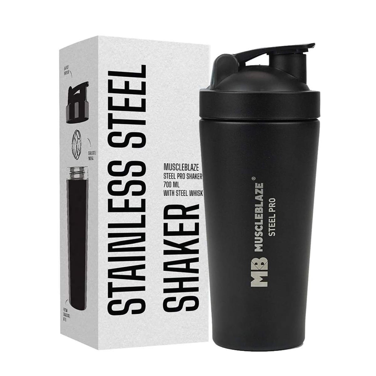 MuscleBlaze Stainless Steel Gym Shaker, (Black, 700ml)-picture-13
