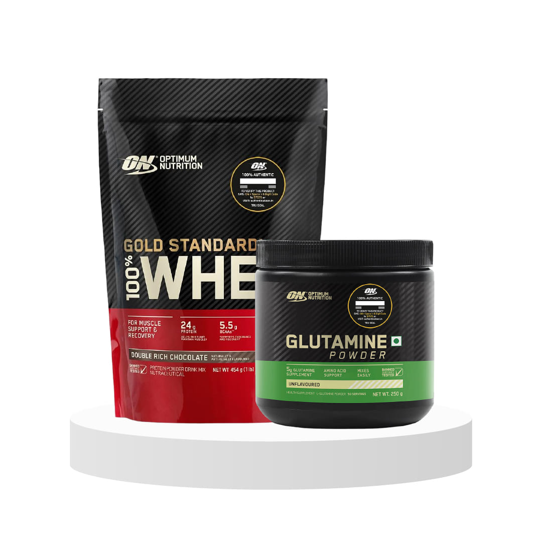 Optimum Nutrition (ON) L-Glutamine Powder 250g, 50Serves, Unflavoured & Optimum Nutrition (ON) Gold Standard 100% Whey Protein Powder 1 lbs, 454 g (Double Rich Chocolate), for Muscle Support & Recovery, Vegetarian Primary Source Whey Isolate-image-3