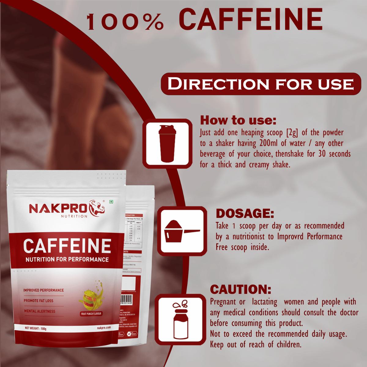 NAKPRO Caffeine Pre Workout Energy Supplement Powder for Men, Women ...