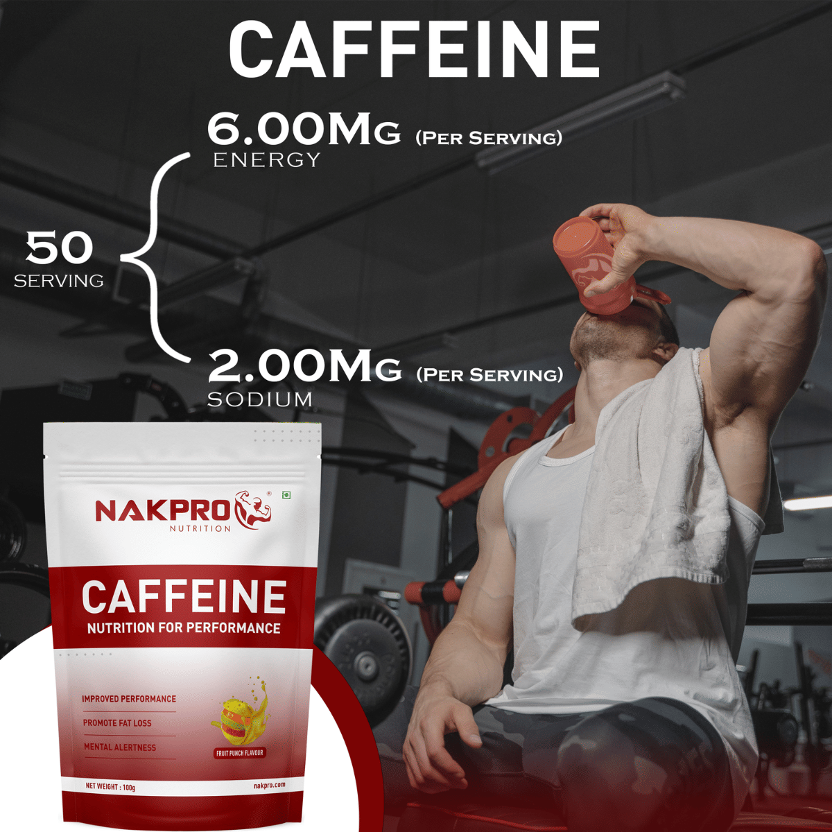 NAKPRO Caffeine Pre Workout Energy Supplement Powder for Men, Women ...