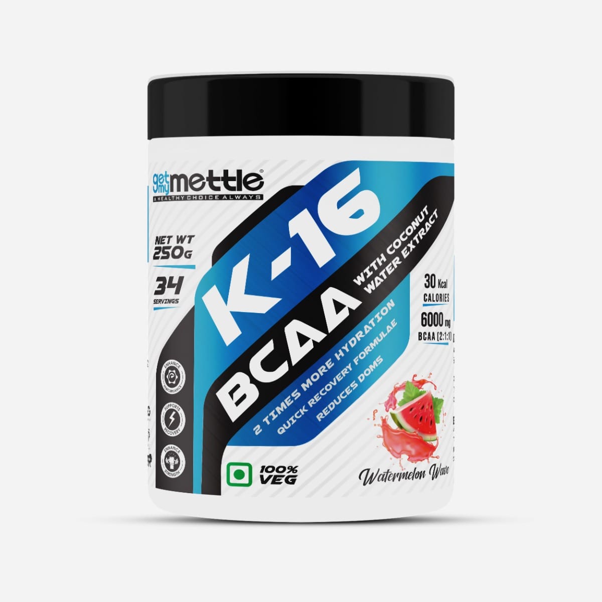 GetmyMettle K16 BCAA with Coconut Water Extract | 2 Times More Hydration | Vegan | 7.5g BCAA | Intra Workout (250 g, Watermelon Wave)-image-7