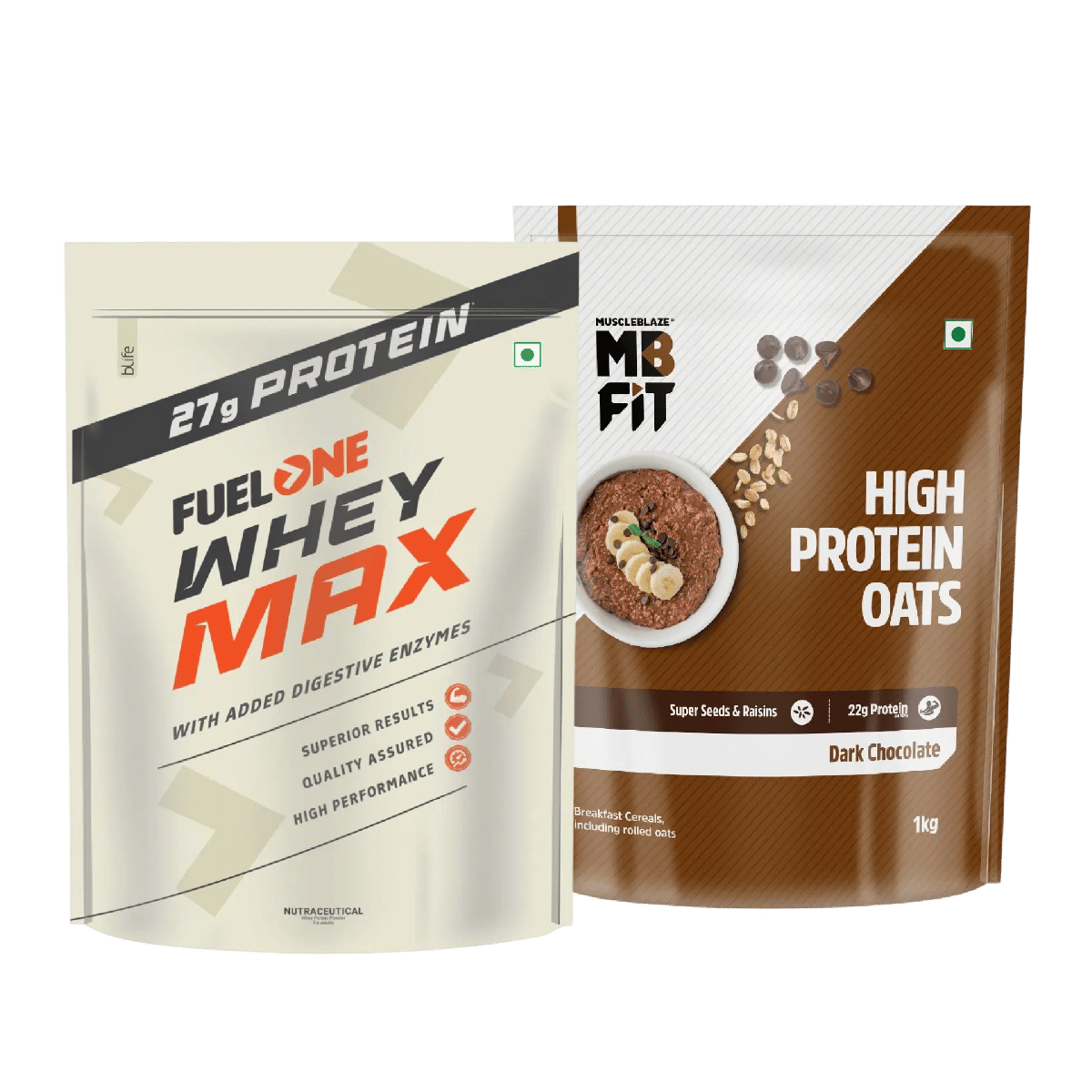 FUELONE Whey Max (Cafe Mocha, 1kg / 2.2lbs) | Whey Protein Concentrate & Whey Protein Isolate | 27g Protein + MuscleBlaze Fit High Protein Oats 1kg | 22g Protein | Dark Chocolate-image-39