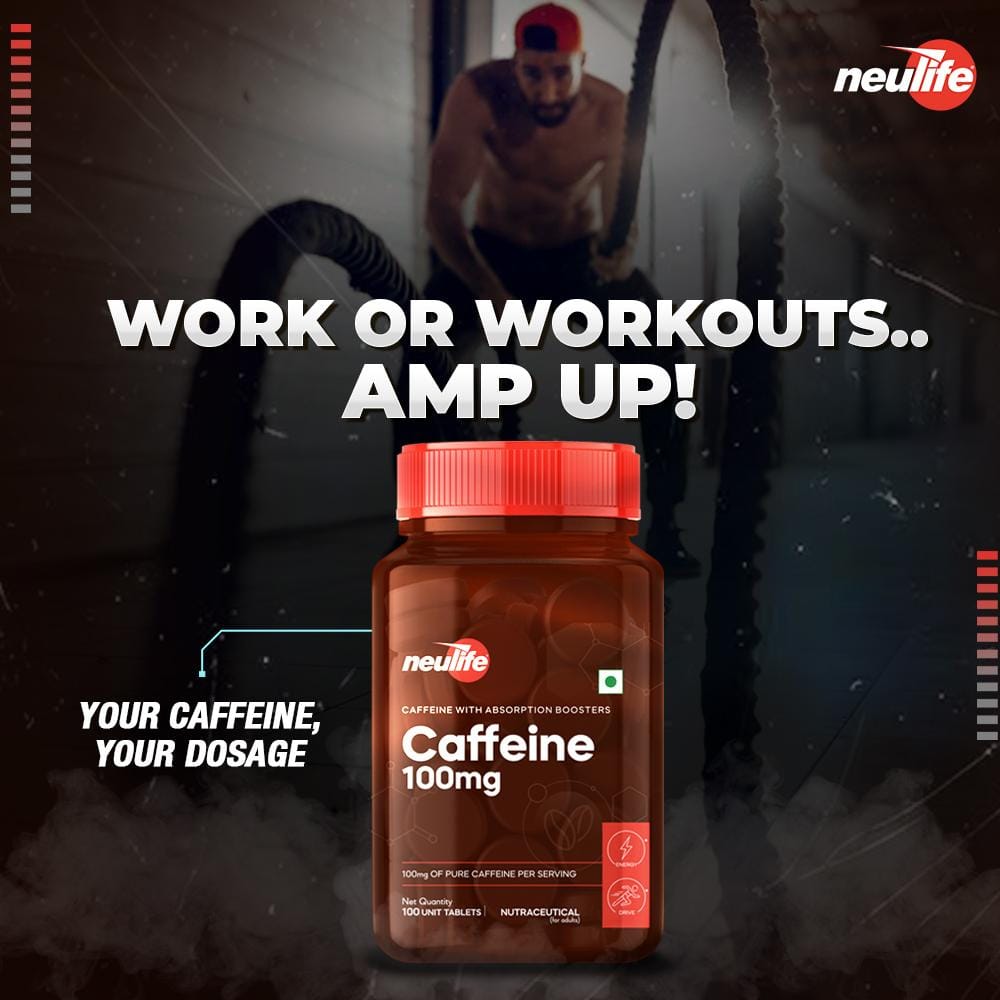 Neulife Caffeine 100mg-Pure Caffeine with Absorption Boosters-100 Tablets