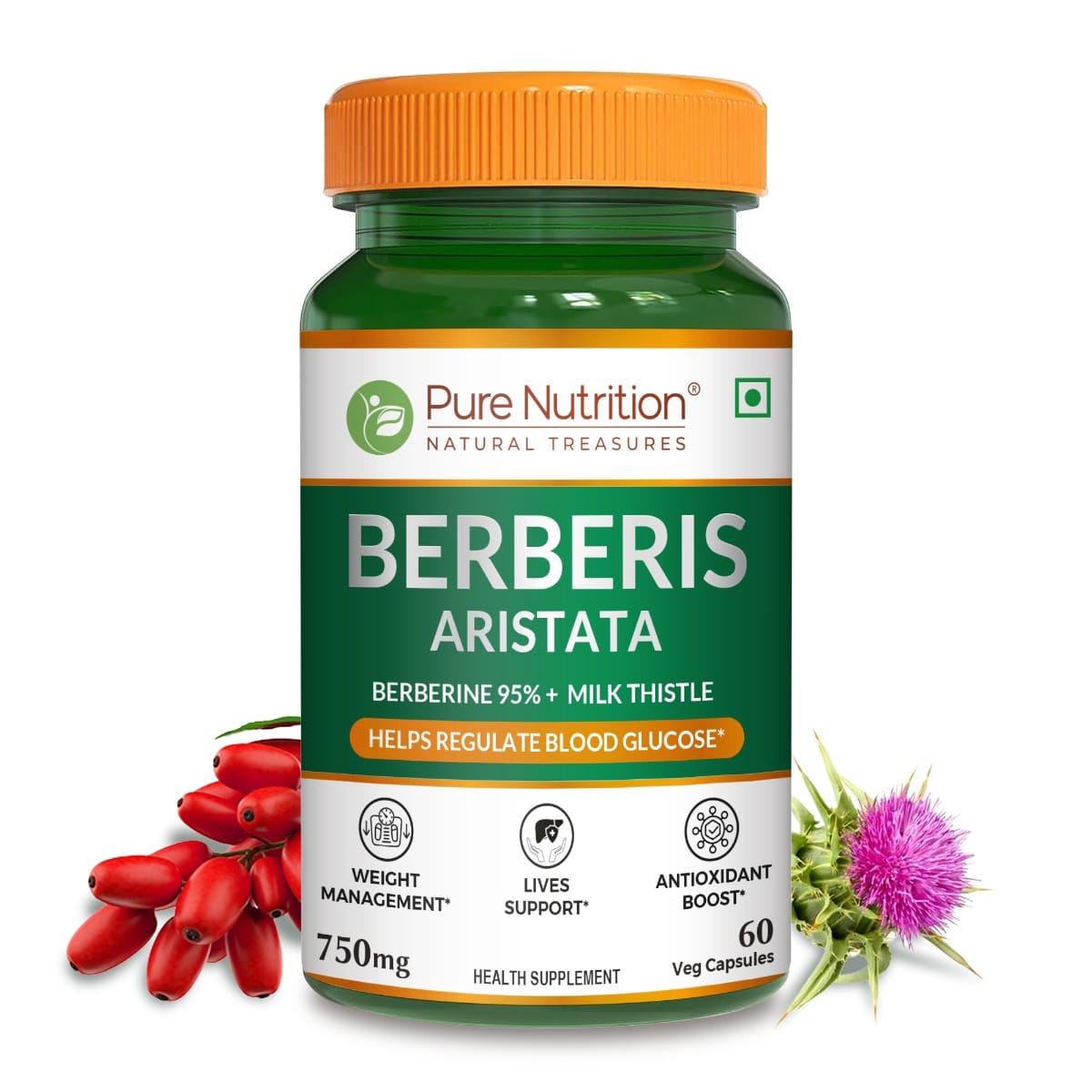 Pure Nutrition Berberis Aristata Supplement - 60 Veg Capsules | 95% Berberine + Milk Thistle | Supports Liver Health, Antioxidant Protection & Weight Management | Herbal Formula for Detox & Metabolic Wellness-image-32