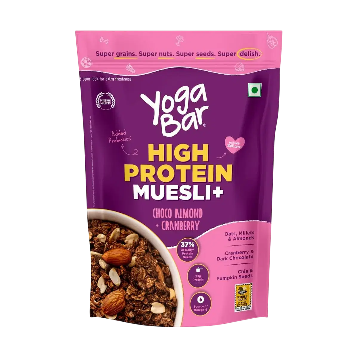 Yogabar Whey Protein Muesli Choco Almond & Cranberry 850g 21 g