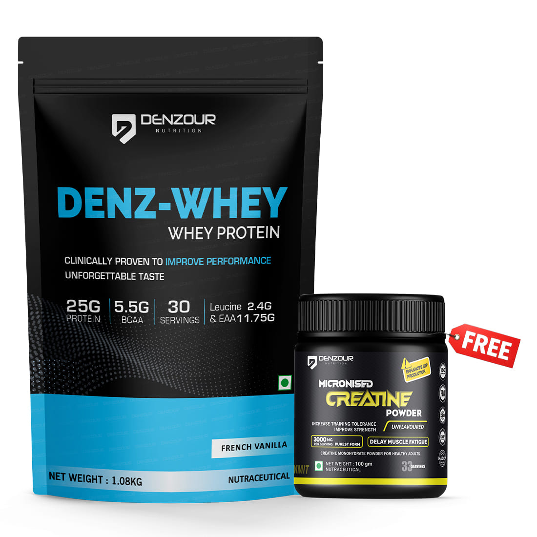 Denz Whey Protein 1kg. French Vanilla Flavour + Free Creatine ...