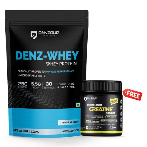 Denz Complex Denz Whey Protein 1kg. French Vanilla Flavour + Free Creatine ...