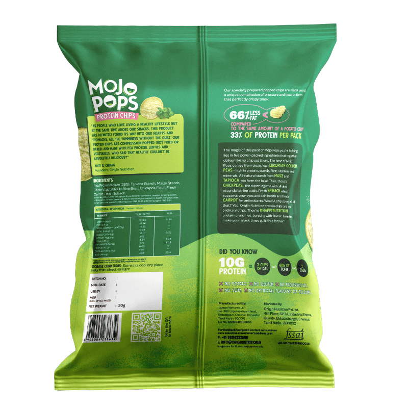 Origin Nutrition Mojo Pops Plant Based Protein Chips Pudina Chutney ...