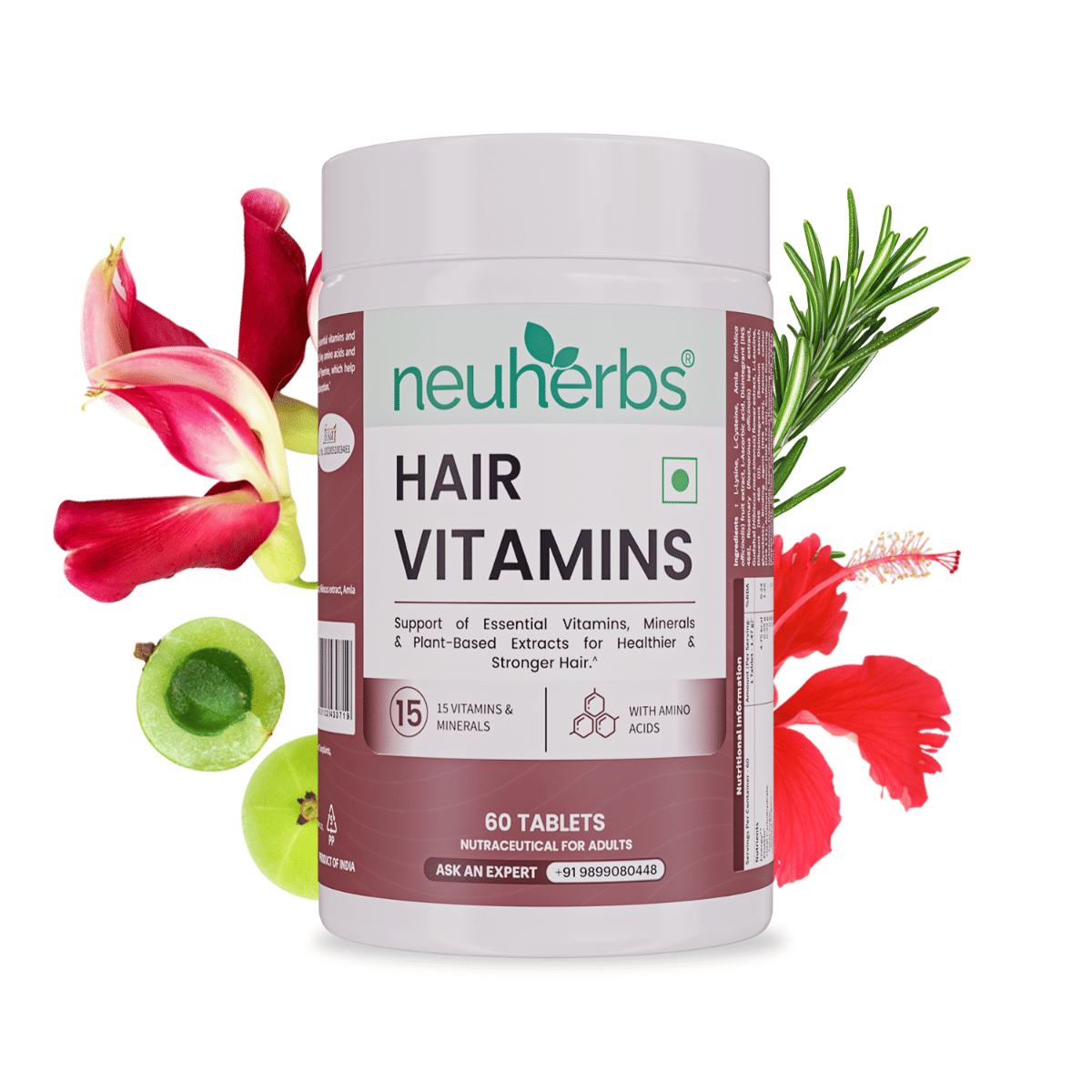 Neuherbs Hair Vitamins - 60 Tablets with Biotin, Iron, Vitamin B & C | Supports Hair Growth, Hair Fall Control & Stronger Hair-image-12