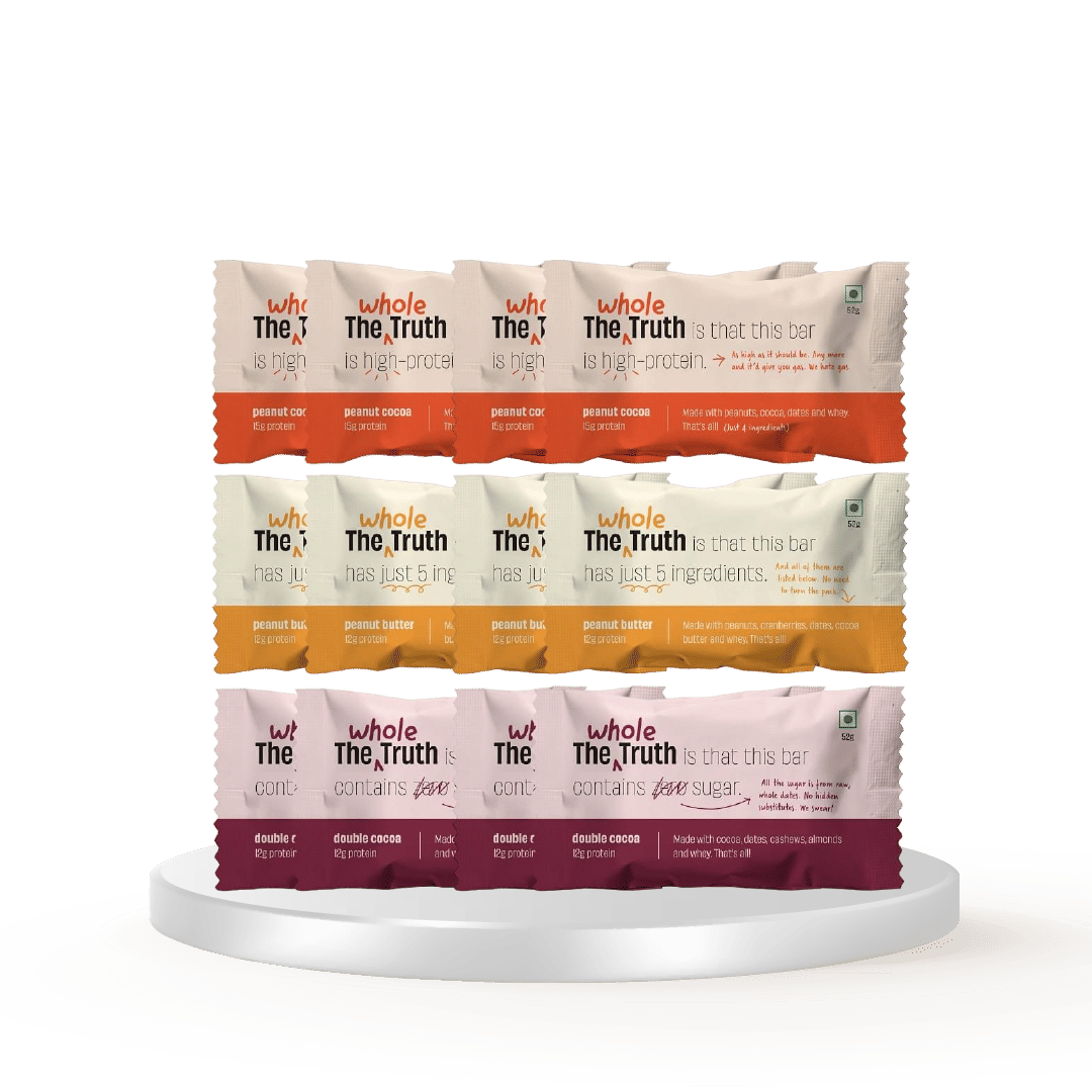 The Whole Truth Protein Bars | Peanut Heavy (2 Double Cocoa Bars, 2 Peanut Cocoa Bars, 2 Peanut Butter Bars) | Pack of 6 x 52g each | Sugarfree | No Preservatives | No Gluten or Soy | All Natural | Pack of 2-image-8