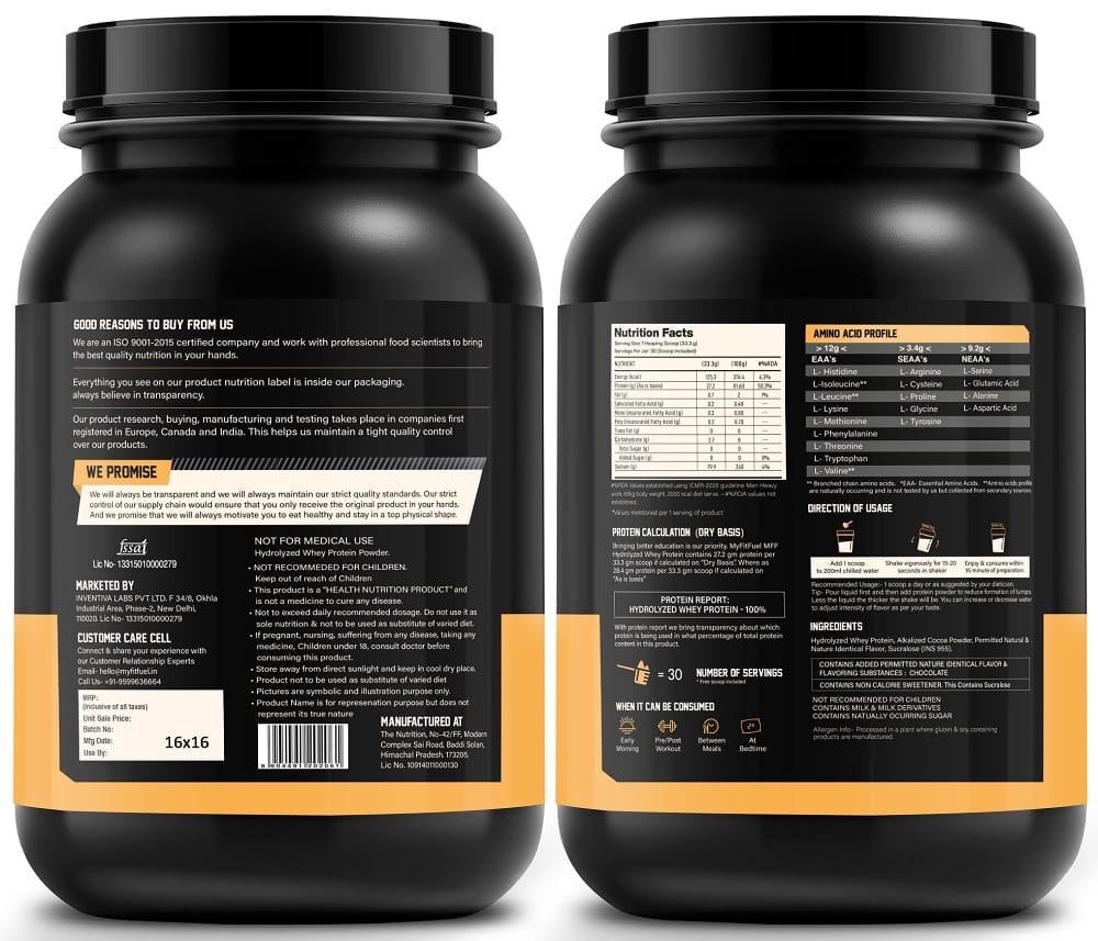 MyFitFuel Hydrolyzed Whey Protein | 1 Kg, 30 Servings (Smooth Chocolate ...