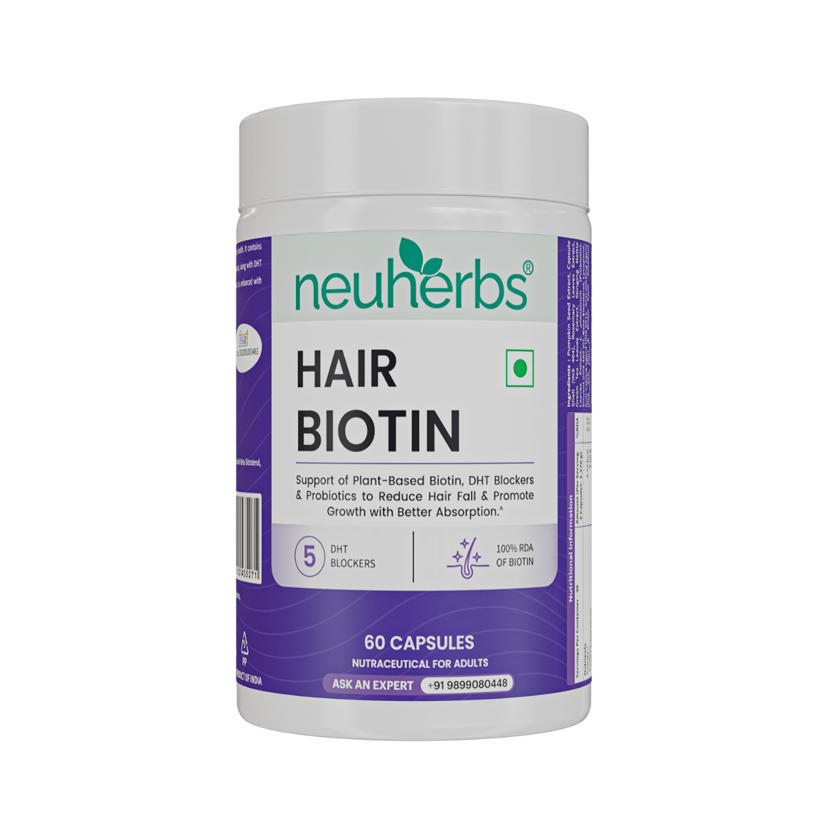neuherbs hair biotin - 60 capsules with dht blocker for better hair growth & hair fall control