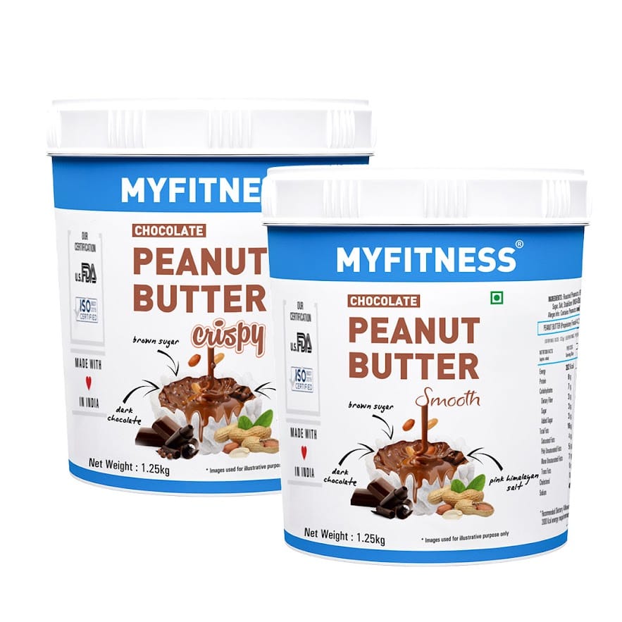 MYFITNESS Chocolate Peanut Butter Smooth 1250gm and Chocolate Peanut Butter Crispy 1250gm Combo | 22g Protein | Tasty & Healthy Nut Butter Spread | Vegan | Dark Chocolate Smooth Peanut Butter | Zero Trans Fat-image-39