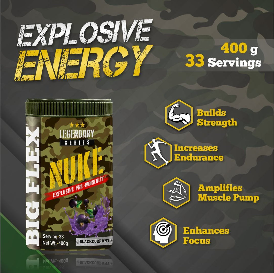 Bigflex Nuke Pre Workout Powder In Black Current Flavour, 400 Gm