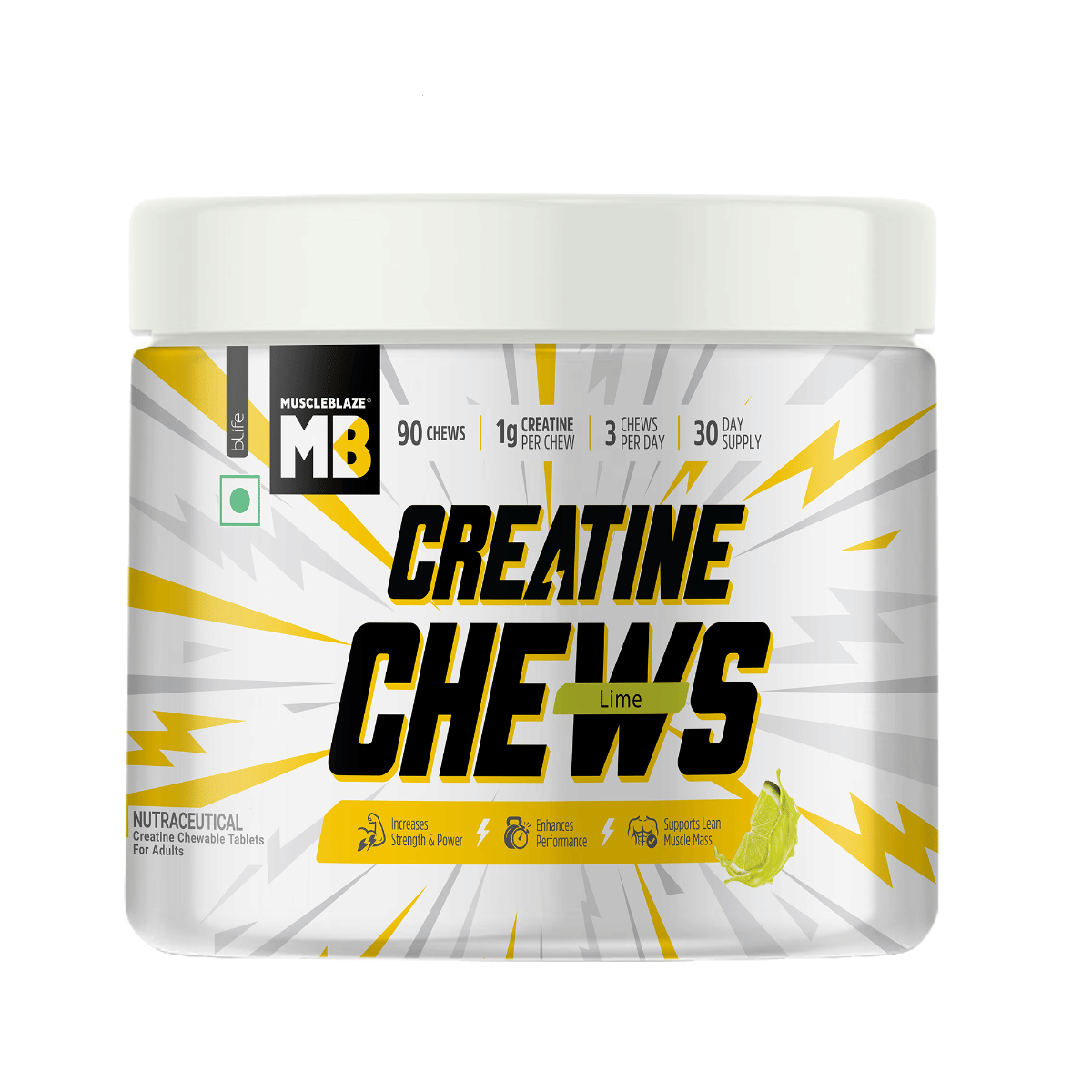 MuscleBlaze Creatine Chews (Lime Flavour, 90 Tablets) | Supports Lean Muscle Mass, Increases Strength & Power-picture-17