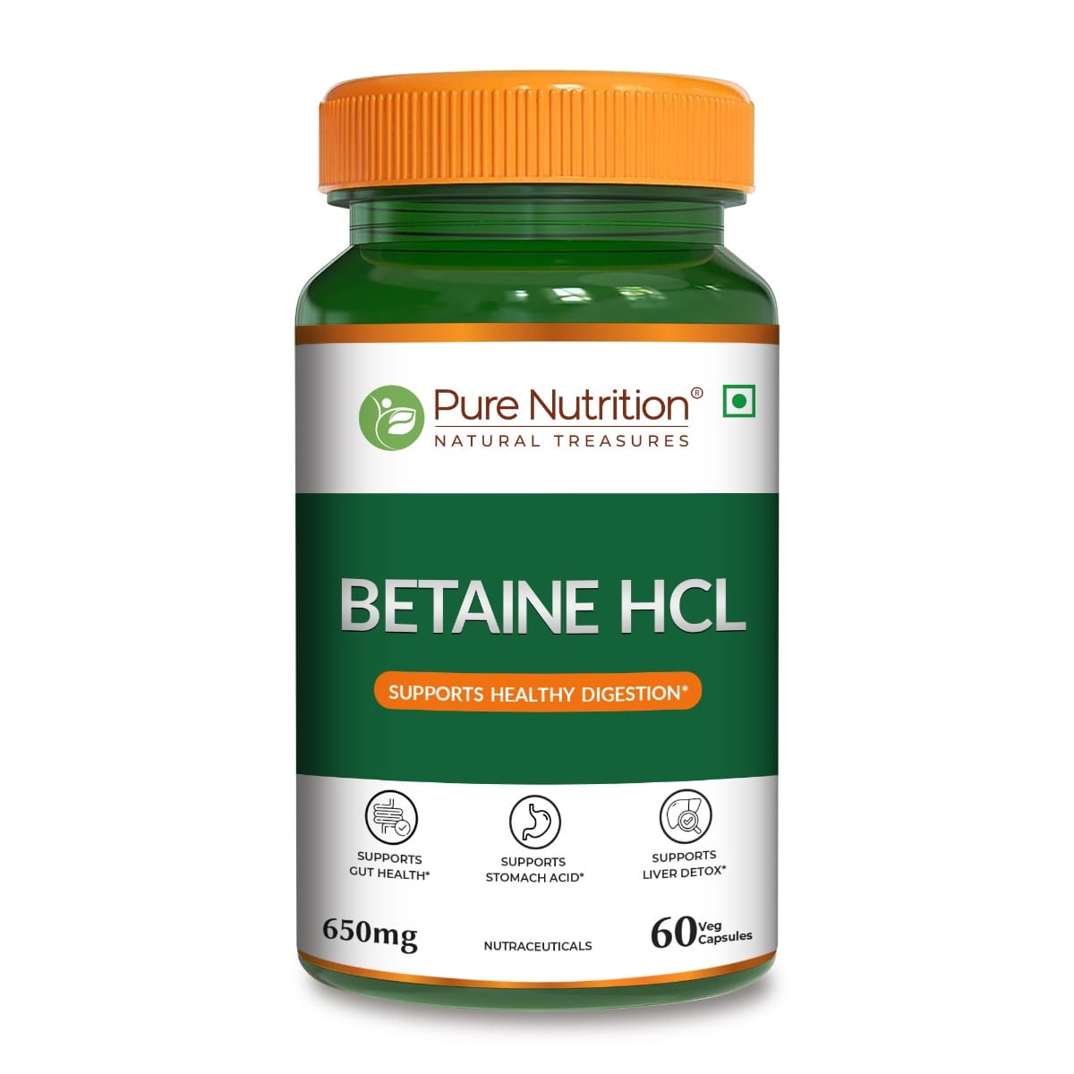 Pure Nutrition Betaine HCL 650mg (60 Capsules) Supports Digestive Health, Stomach Acid Balance & Nutrient Absorption, Helps Relieve Gas, Heartburn & Acidity-image-19