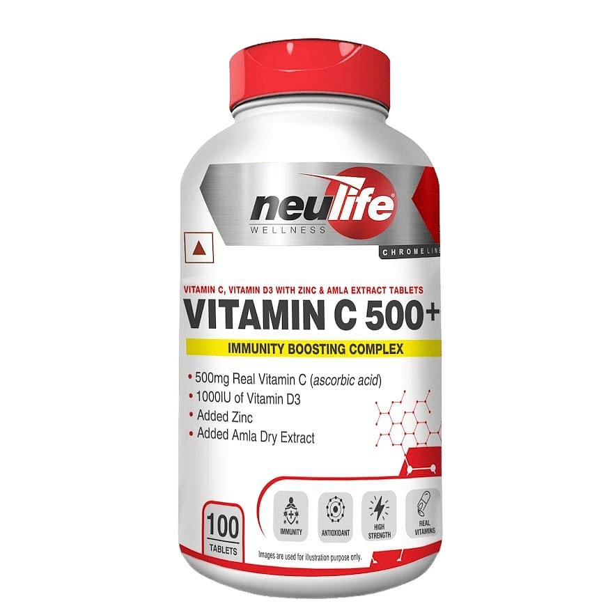 NEULIFE High Strength Real Vitamin C tablets (Ascorbic Acid) 500mg with D3 1000iu + Zinc (100 Tabs).