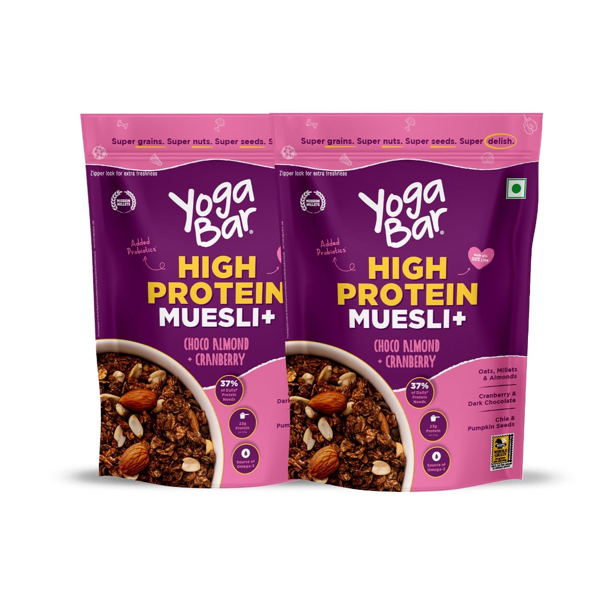 Yogabar High Protein Muesli Choco Almond 850g Pack of 2|23g Protein| With Probiotics and Whey |High Fiber Food | Protein Packed Breakfast Cereal-image-34