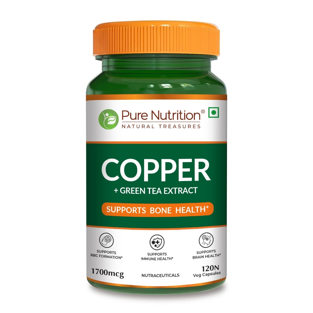 Pure Nutrition Copper (1700mcg) Supplement with Green Tea Extract, 120 Veg Capsules | Support Connective Tissues, Brain Health, Boost Immunity | For Men & Women-image-17