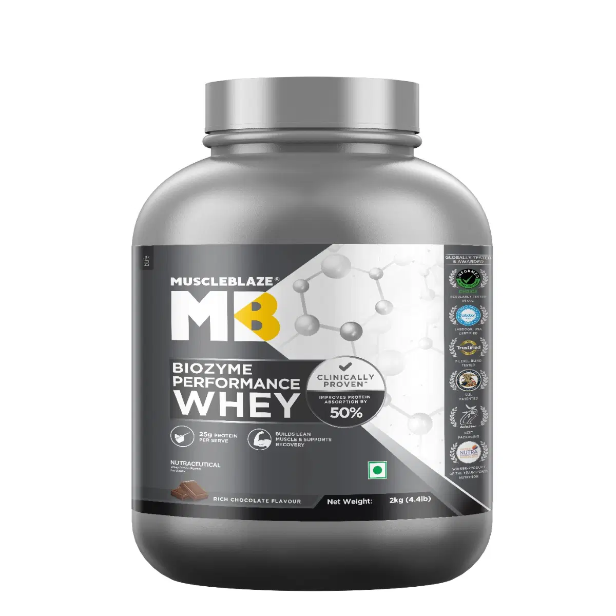 MuscleBlaze Biozyme Performance Whey 2kg Rich Chocolate - Image 1