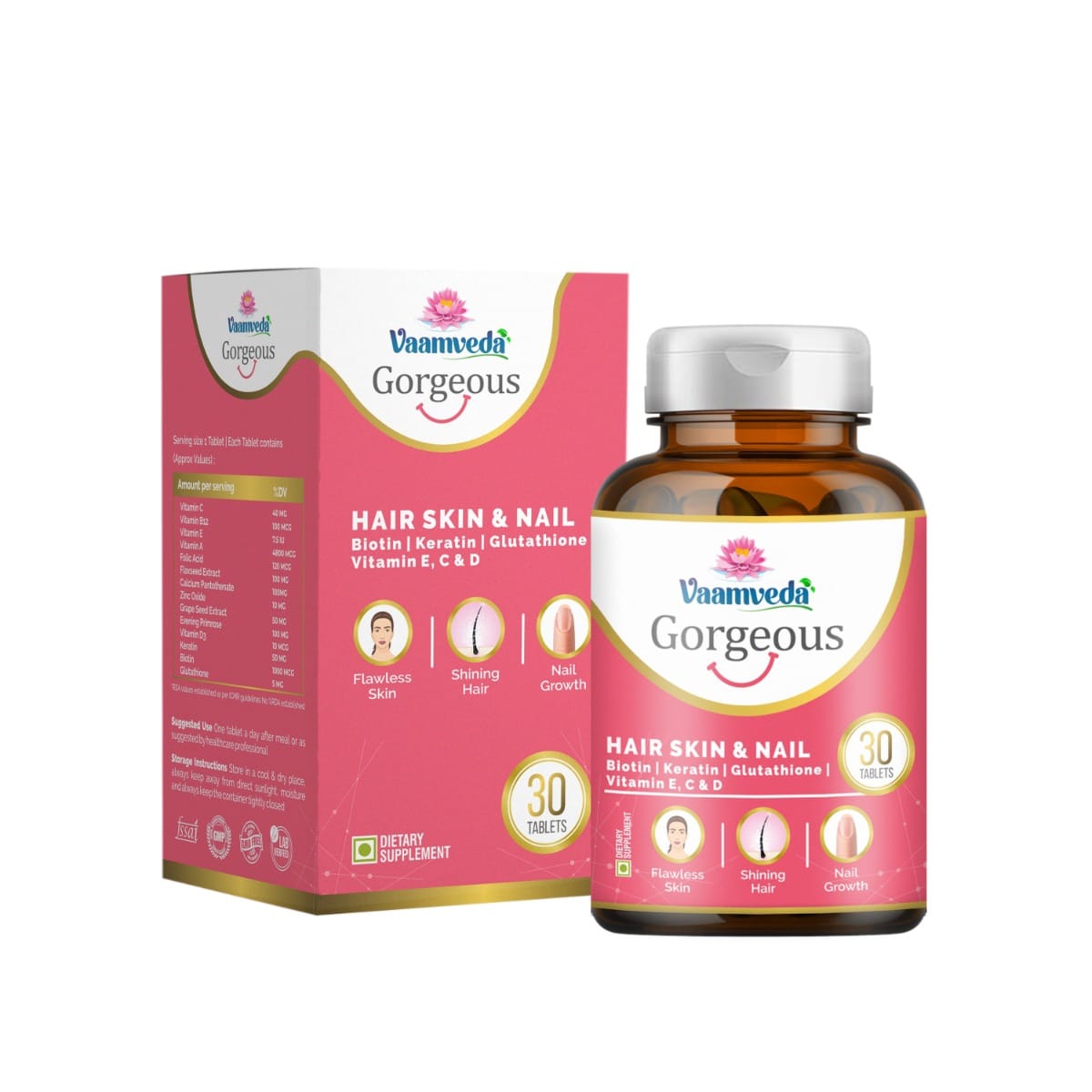 Vaamveda Biotin Keratin Glutathione Tablets Hair Skin Nails Supplement for Hair Growth Hair Skin Vitamins Supplements