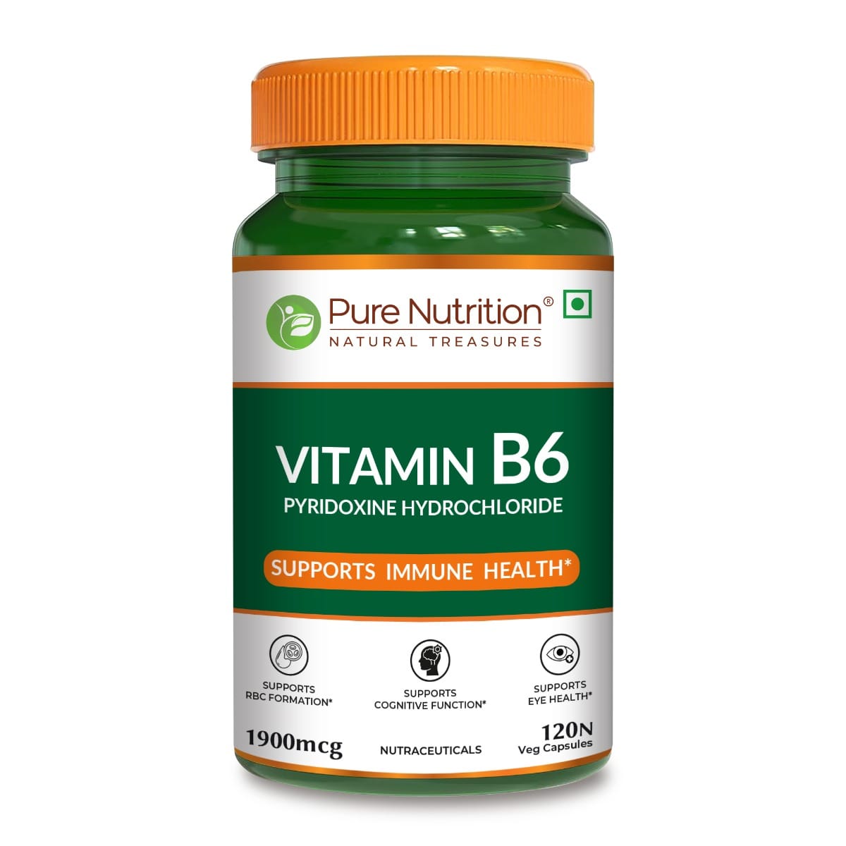 Pure Nutrition Vitamin B6-1900mcg (Pyridoxine HCl) – 120 Veg Capsules | Supports Energy, Immune & Brain Health | Maintains Eye Health & Nervous System Function-image-48