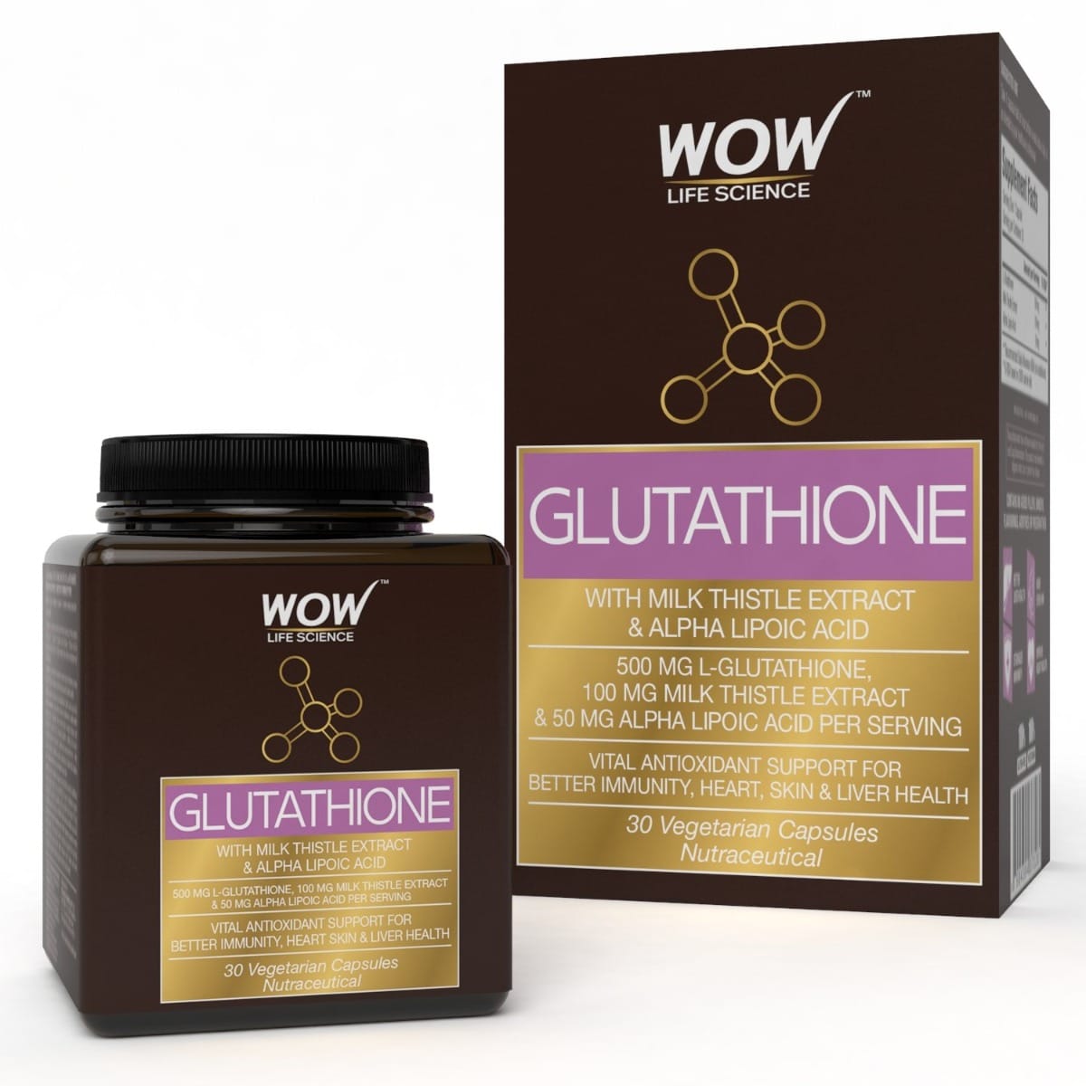 WOW Life Science Glutathione with Milk Thistle Extract 500mg L-Glutathione 30N