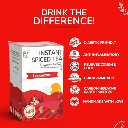 Instant Diabetic Tea TeaFit Premium Unsweetened Masala Instant Tea Premix (10 Sachets ...