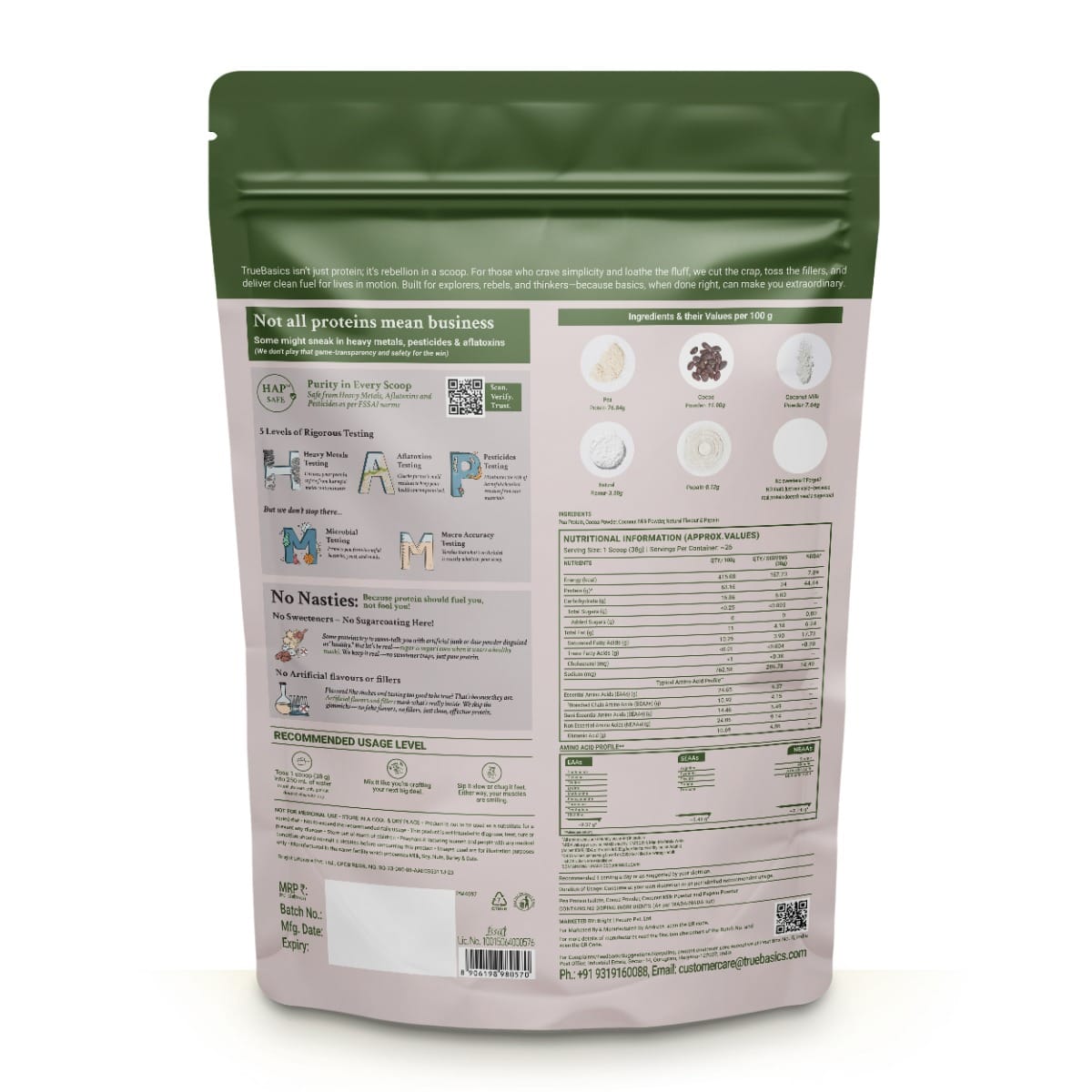 TrueBasics Clean Plant Protein Powder Pea Protein Isolate | 24g Protein ...