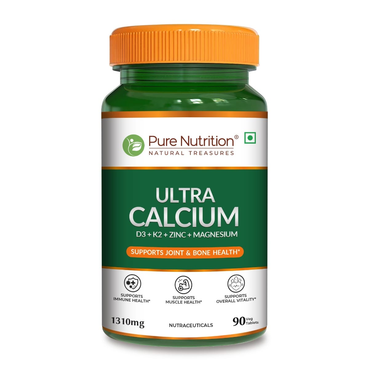 Pure Nutrition Ultra Calcium 1310mg – 90 Veg Tablets | With Vitamin D3, K2, Zinc & Magnesium | Bone, Joint, Muscle & Immune Health Support | Calcium Supplement for Men & Women-image-6