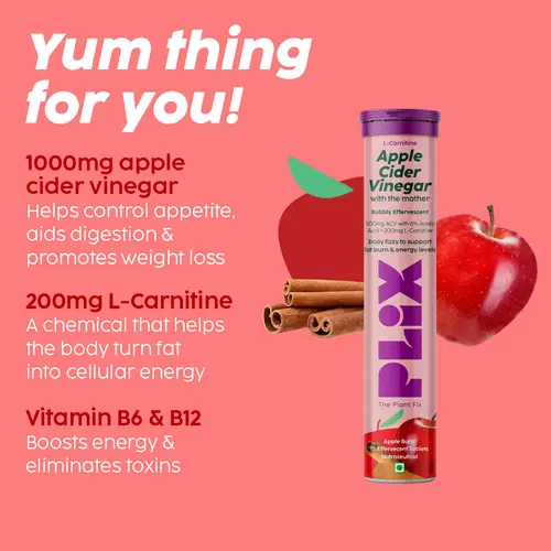 l carnitine acv PLIX THE PLANT FIX L-Carnitine ACV Effervescent Tablets Helps To Turn Fat Into Energy | 15 Tablets, Pack Of 2 | With Apple & Cinnamon | Fat Burn