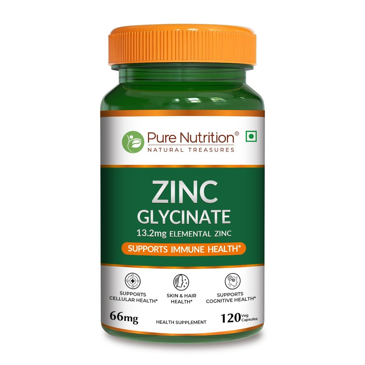 Pure Nutrition Zinc Glycinate Supplement (66 mg) | 120 Veg Capsules | 13.2 mg Elemental Zinc | Daily Zinc Supplement for Skin, Hair & General Wellness-image-34