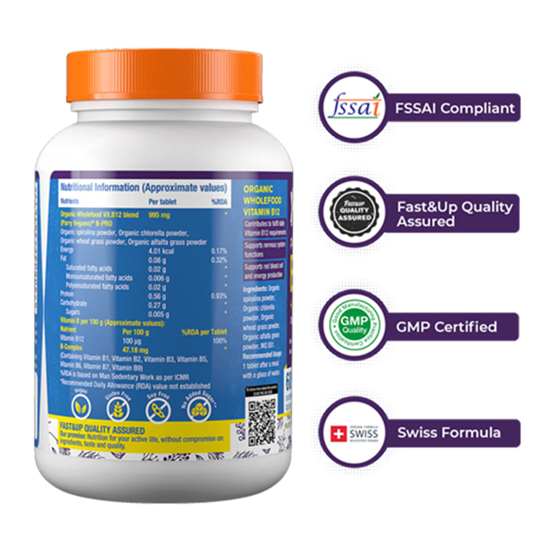 Fast & Up B-12 + B Complex Vegan B-12 + B Complex, Natural, 100% RDA ...