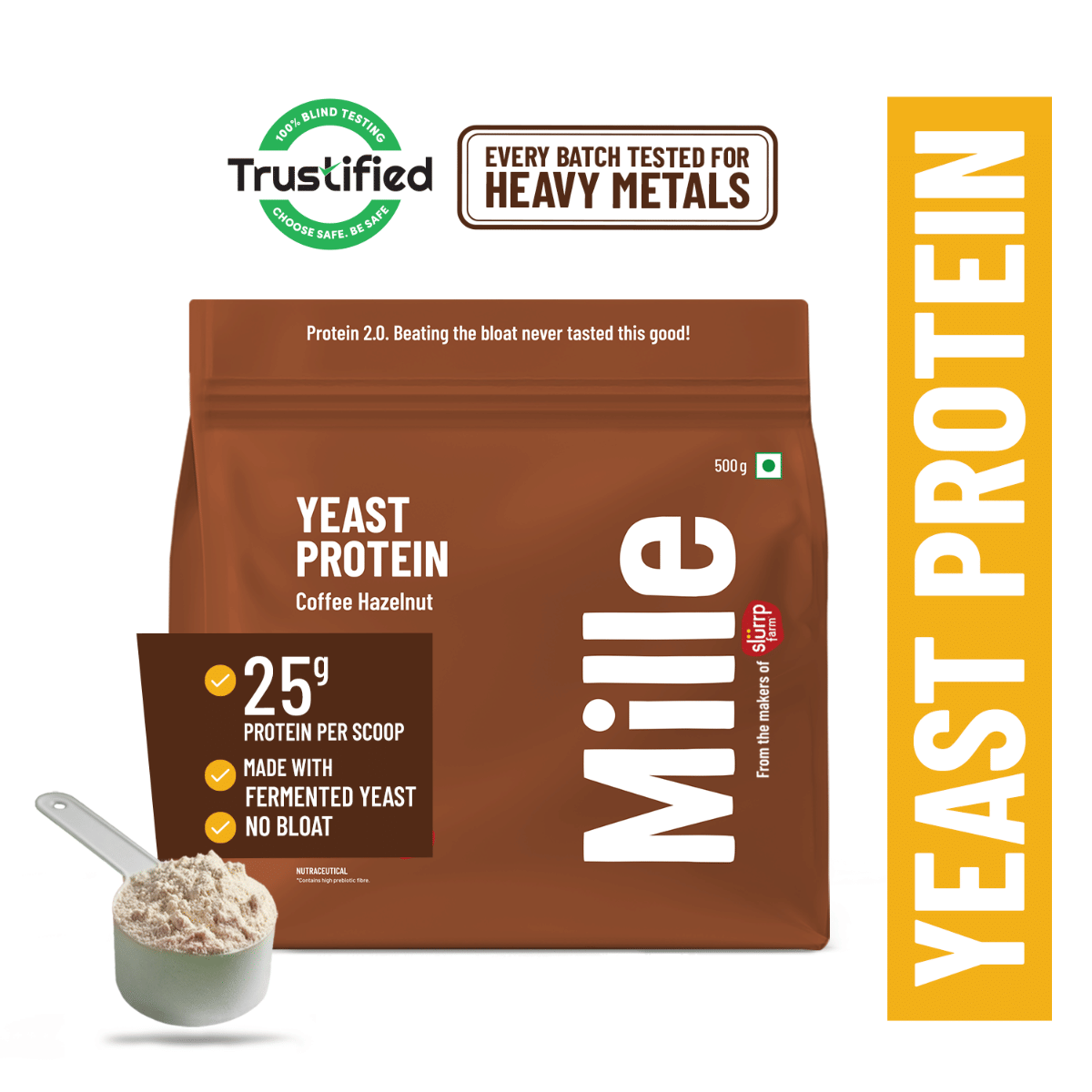Mille Plant Protein Powder | 25g Protein/Scoop | Coffee Hazelnut | Fermented Yeast Protein | NO BLOAT | NO Added Sugar | Vegan | Has All 9 Essential Amino Acids | No Adulteration | 500g-image-31