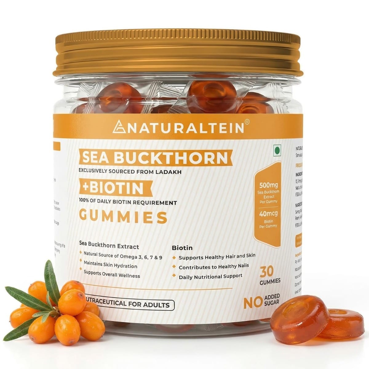 naturaltein sea buckthorn gummies with biotin - 30 gummies