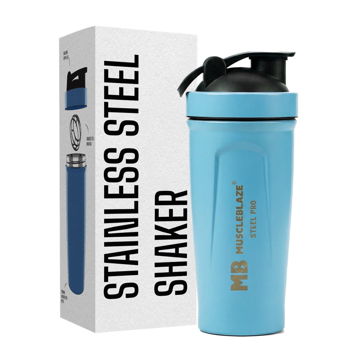MuscleBlaze Stainless Steel Gym Shaker, (Blue 700ml)-image-12