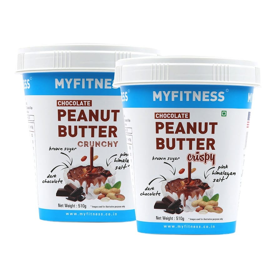 MYFITNESS Chocolate Peanut Butter Crunchy 510gm and Chocolate Peanut Butter Crispy 510gm Combo | 22g Protein | Tasty & Healthy Nut Butter Spread | Vegan | Dark Chocolate Smooth Peanut Butter | Zero Trans Fat-image-49