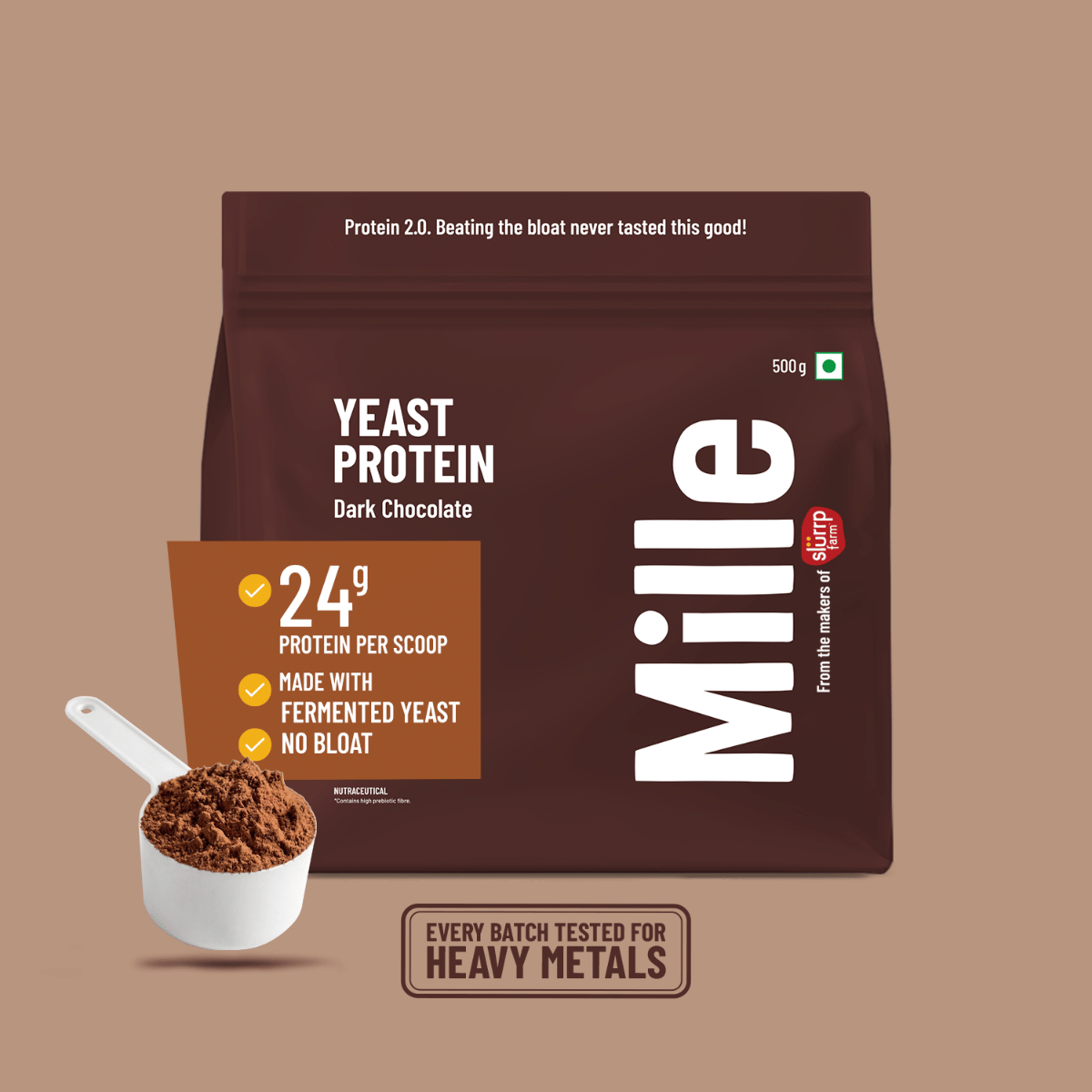 Mille Dark Chocolate Yeast Protein Powder (NEW LAUNCH) | 24g Protein/Scoop | NO BLOAT | NO Added Sugar | Fermented Yeast Protein Powder | Vegan | Has All 9 Essential Amino Acids|No Adulteration | 500g-picture-26