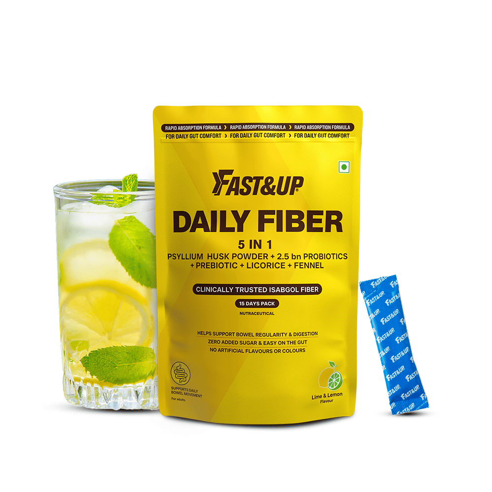 Fast&Up Daily Fiber | Isabgol (Psyllium Husk) for Digestion & Gut Health | With 2.5 Billion Probiotics & Prebiotic |Constipation Relief| Lemon Lime | 15 Sachets-image-28