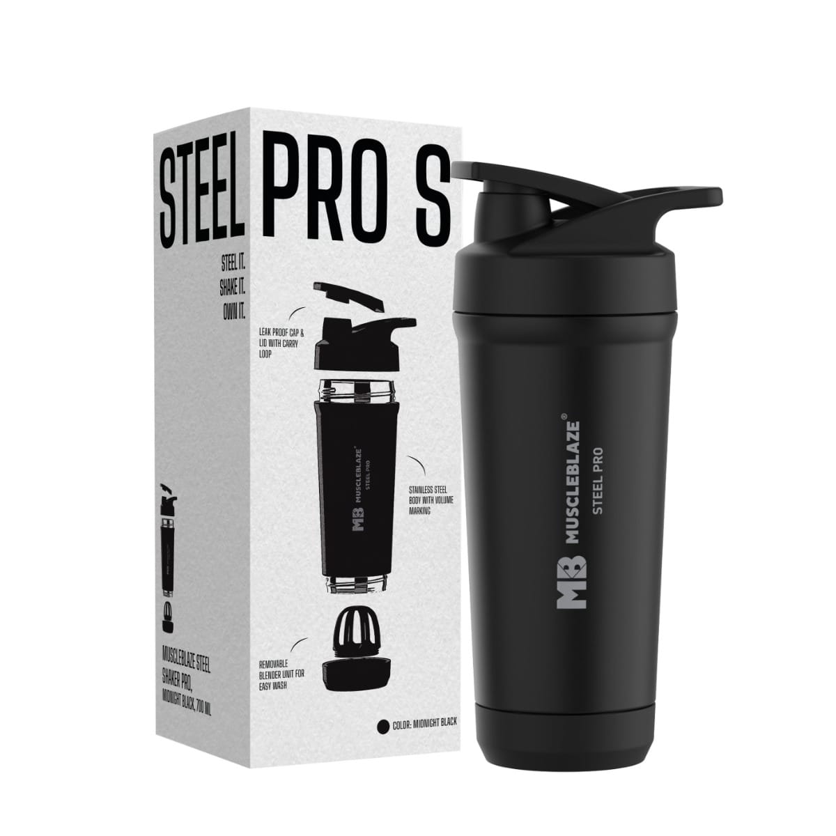 MuscleBlaze Stainless Steel Gym Shaker Pro, (Black, 700ml)-picture-9