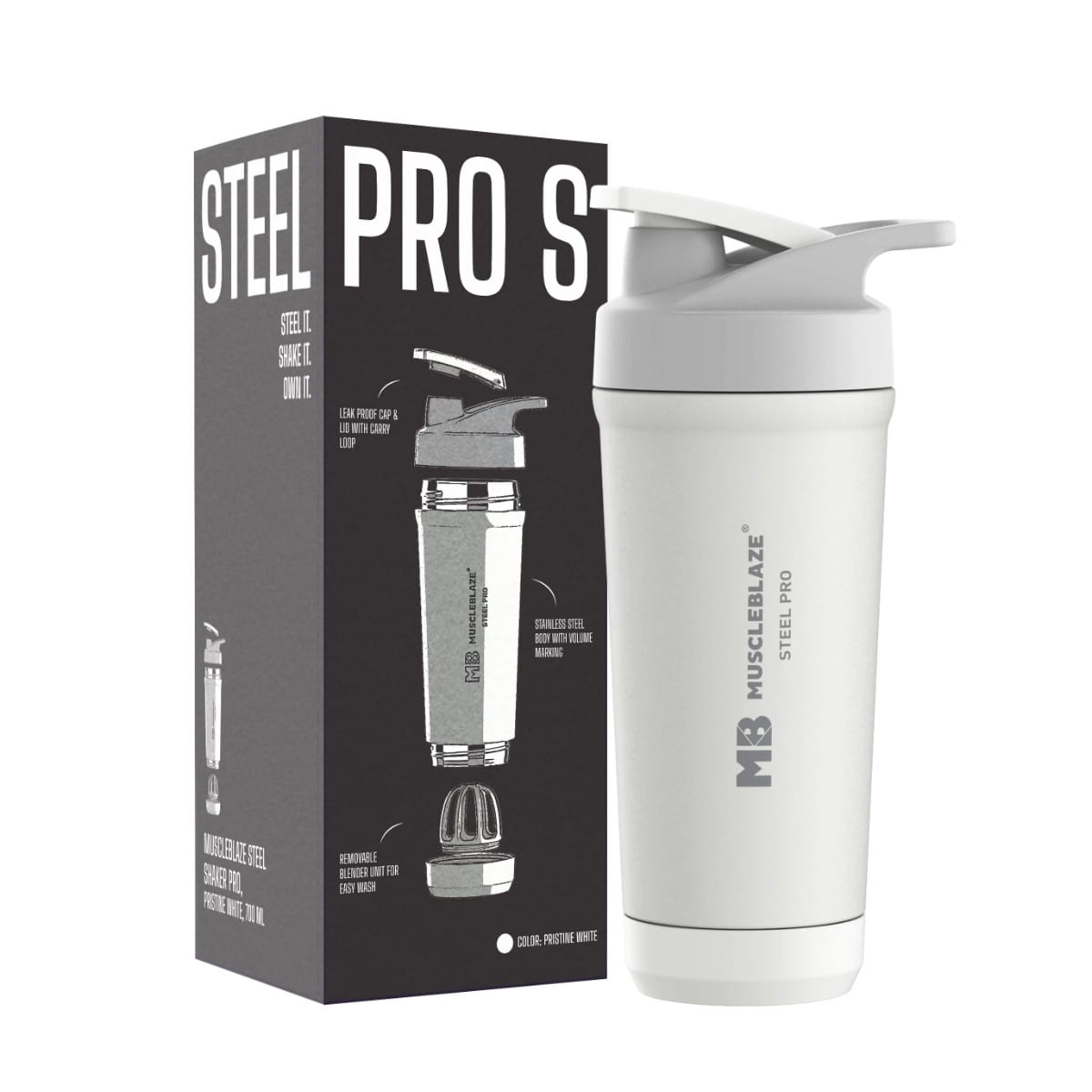 MuscleBlaze Stainless Steel Gym Shaker Pro, (White, 700ml)-picture-14