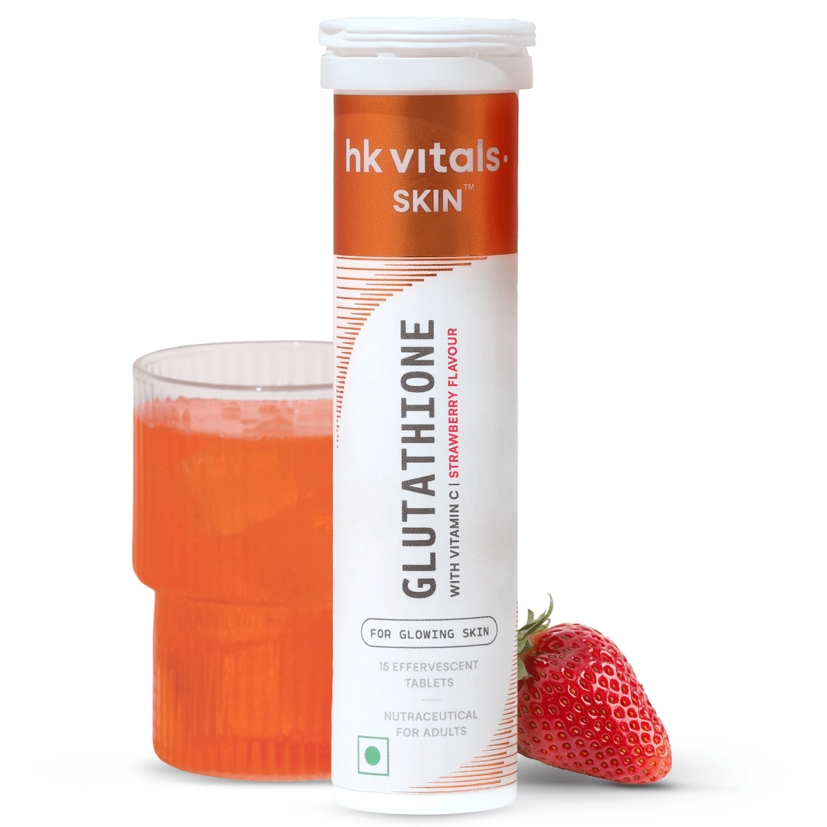 HK vitals Glutathione (Strawberry, 15 Effervescent Tablets) | L-Glutathione Tablets with Vitamin C & E