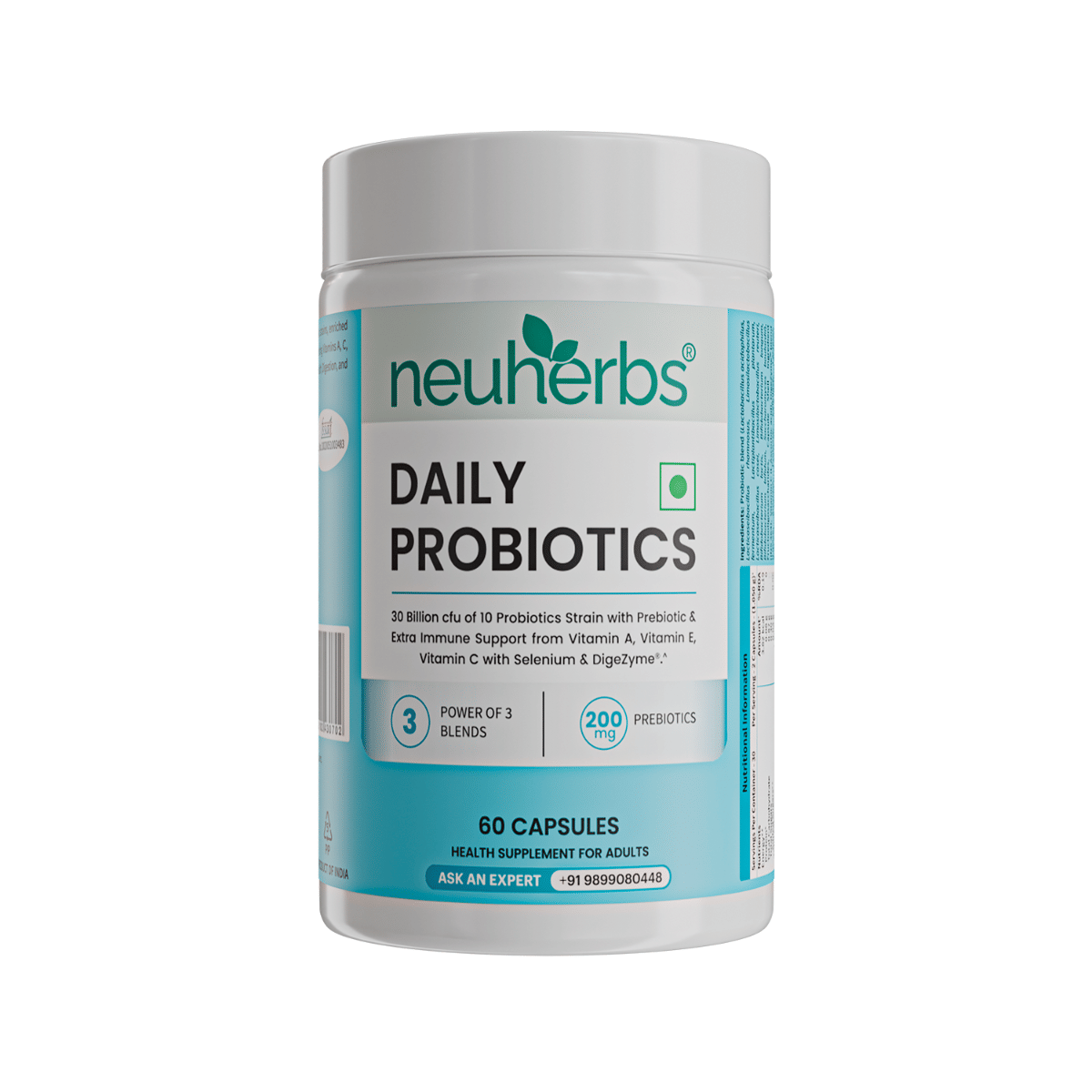 Neuherbs Daily Probiotics 30 Billion CFU with Prebiotics - 60 Capsules for Gut Health, Digestion, Immunity & Bloating Relief-image-47