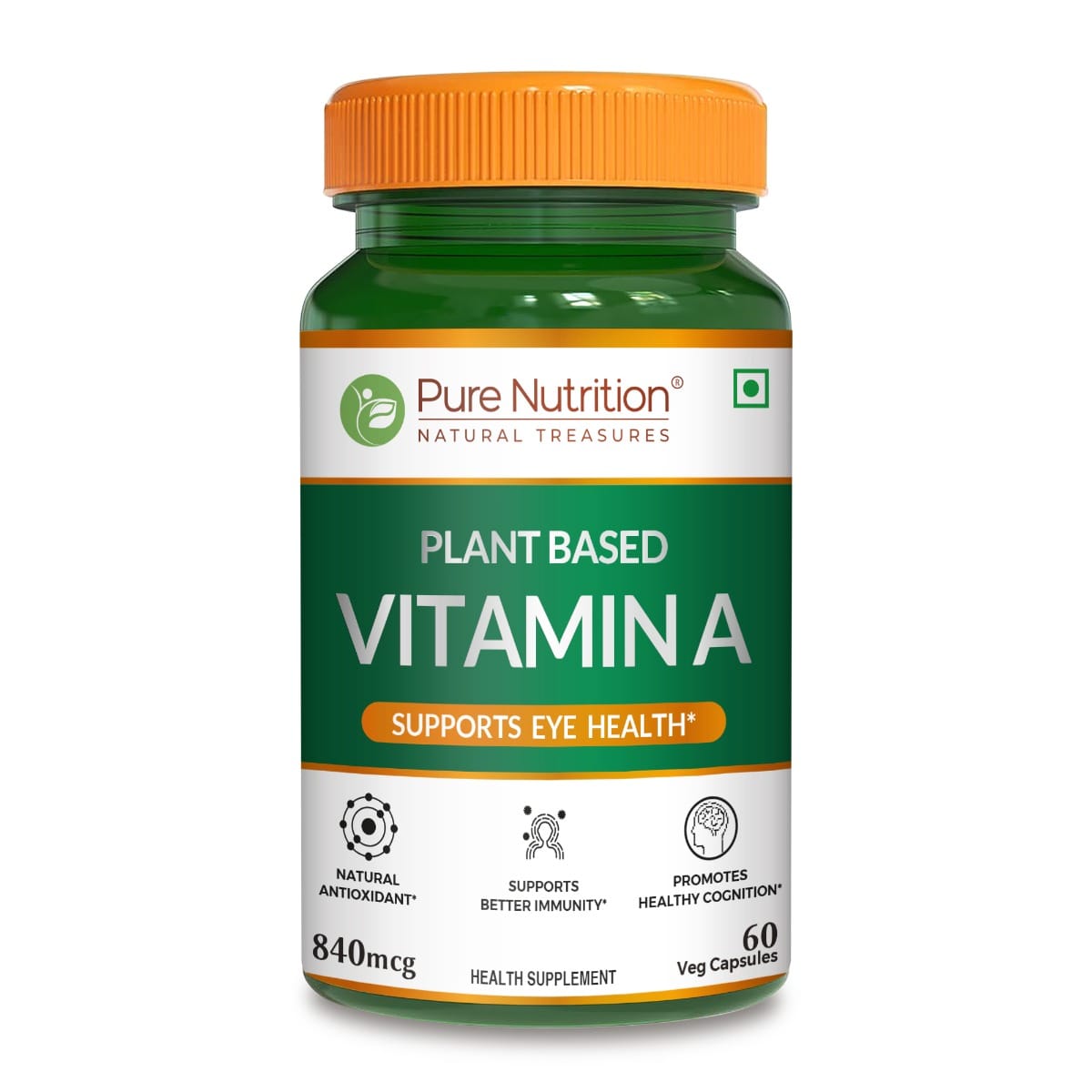 Pure Nutrition Plant-Based Vitamin A from Beta Carotene | 60 Veg Capsules for Men & Women | Supports Healthy Eyesight, Night Vision & Eye Protection | Fights Age-Related Eye Decline-image-2