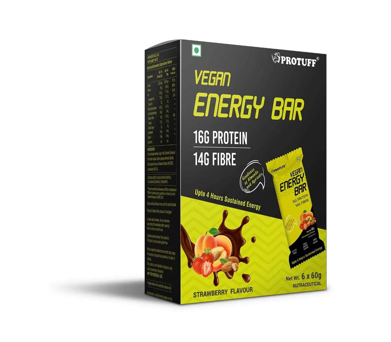 Pro Tuff Snacks Protuff Vegan Bar (Pack Of 6 Bars 60G Each)